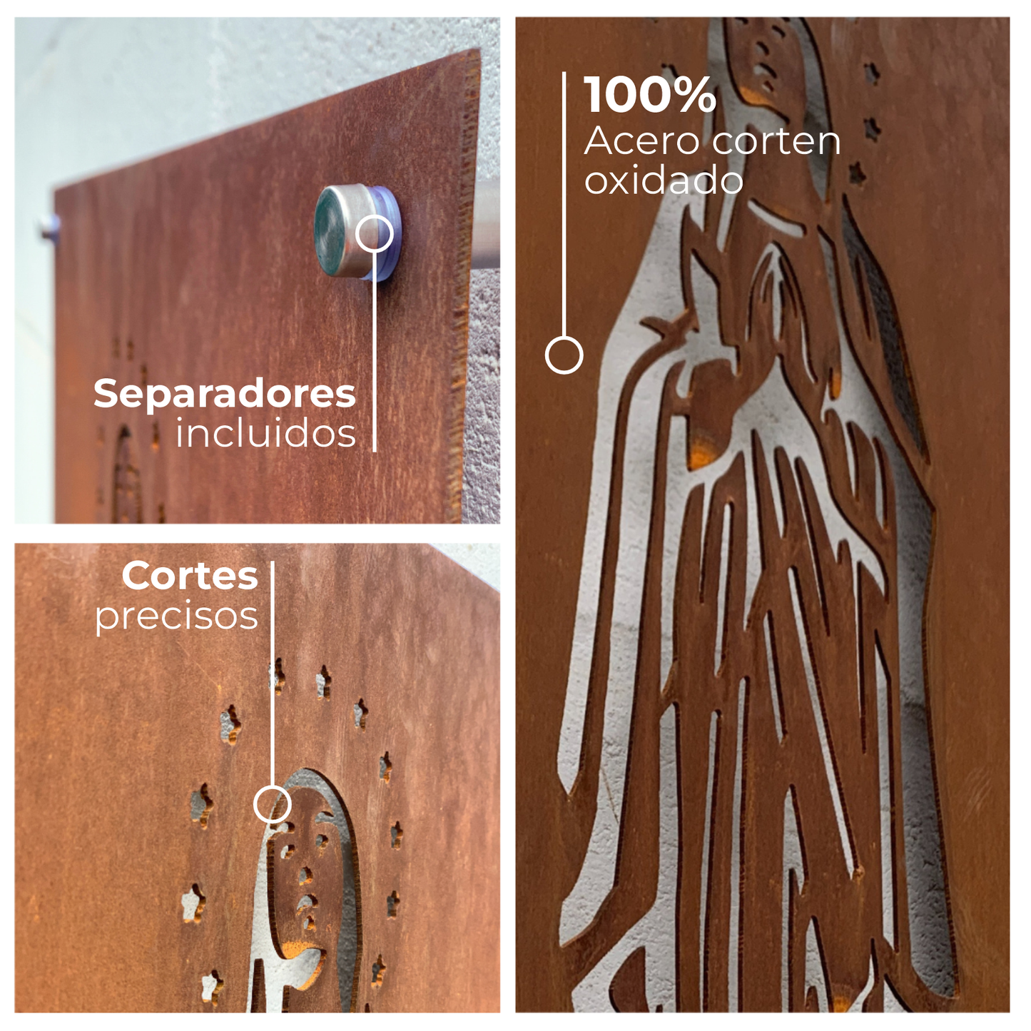 Virgen de Lourdes Estilo Clásico en Acero Corten