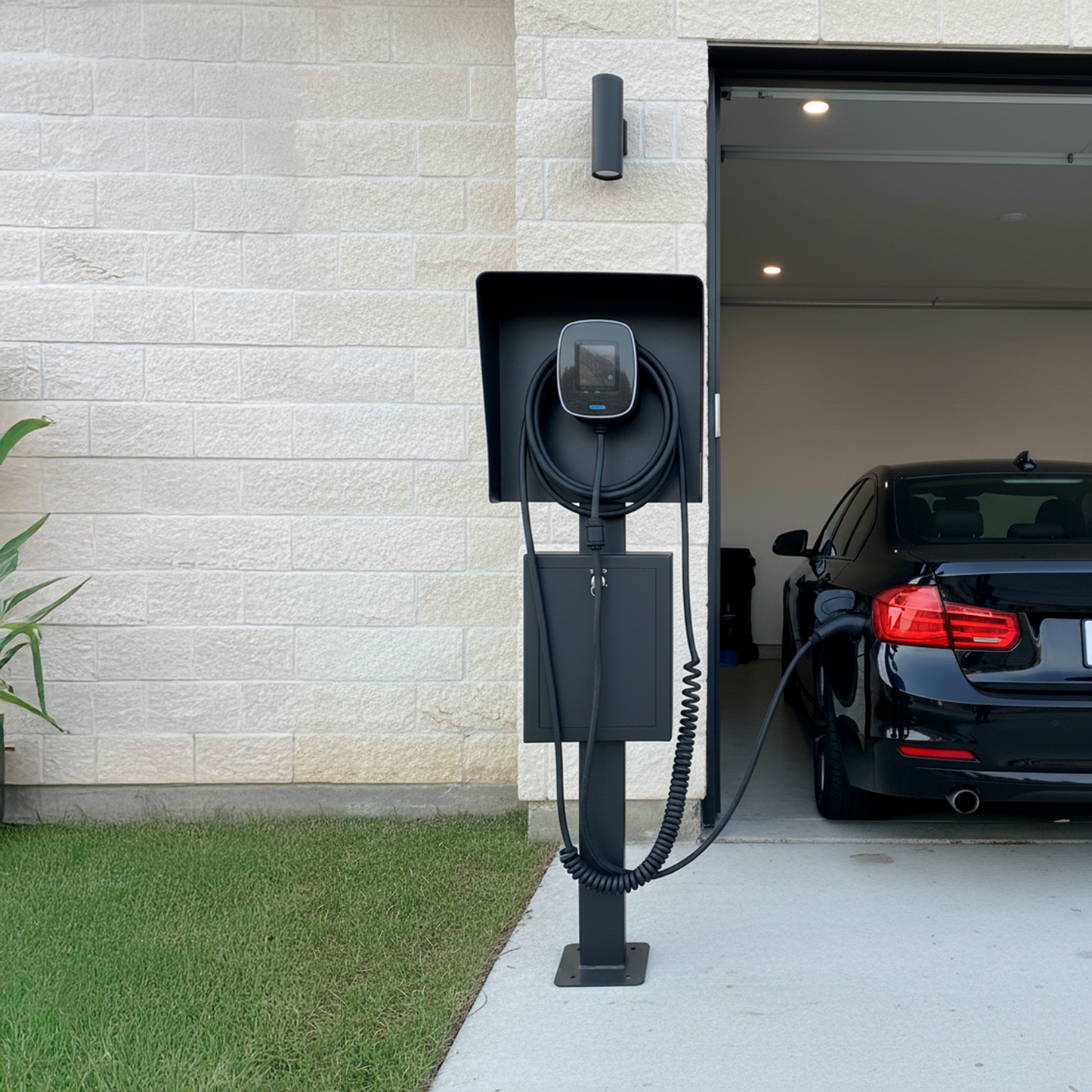 Base metálica para cargador eléctrico – con visera y gabinete de seguridad