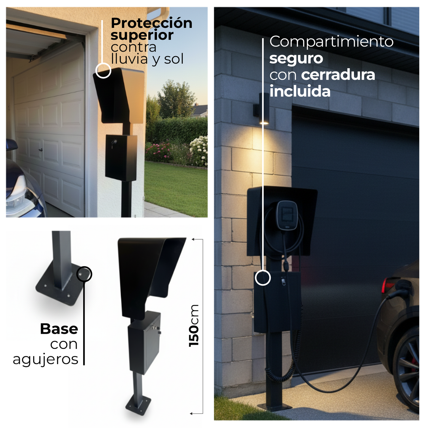 Base metálica para cargador eléctrico – con visera y gabinete de seguridad