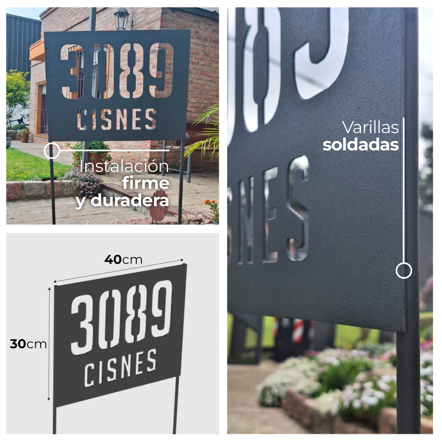 Cartel con dirección para casa en hierro o acero corten – con varillas para jardín