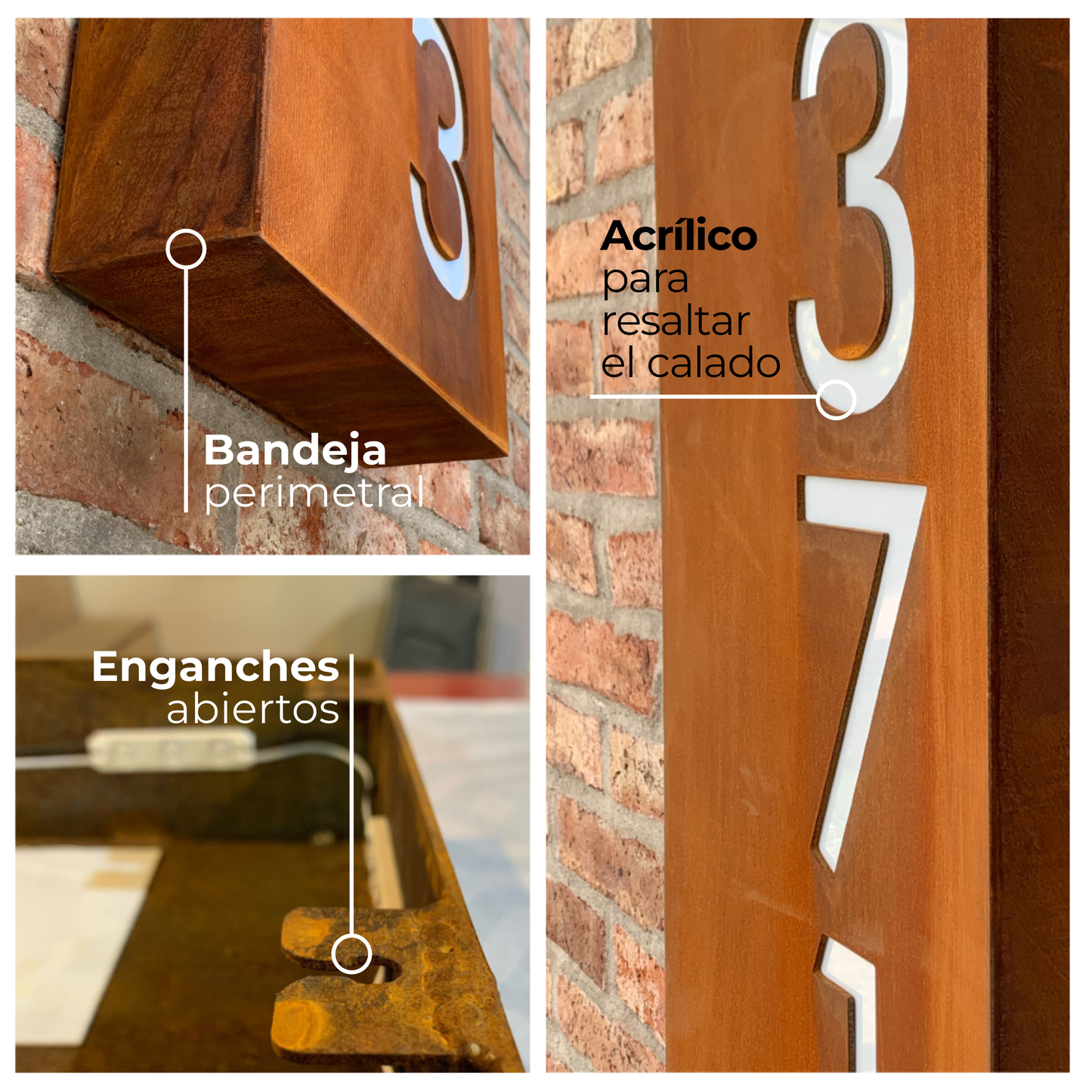 placa numeros iluminados en acero corten
