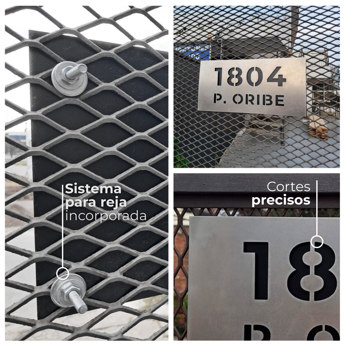 Número de Puerta en Acero Inoxidable para Malla Electrosoldada – Calado con Fondo Negro