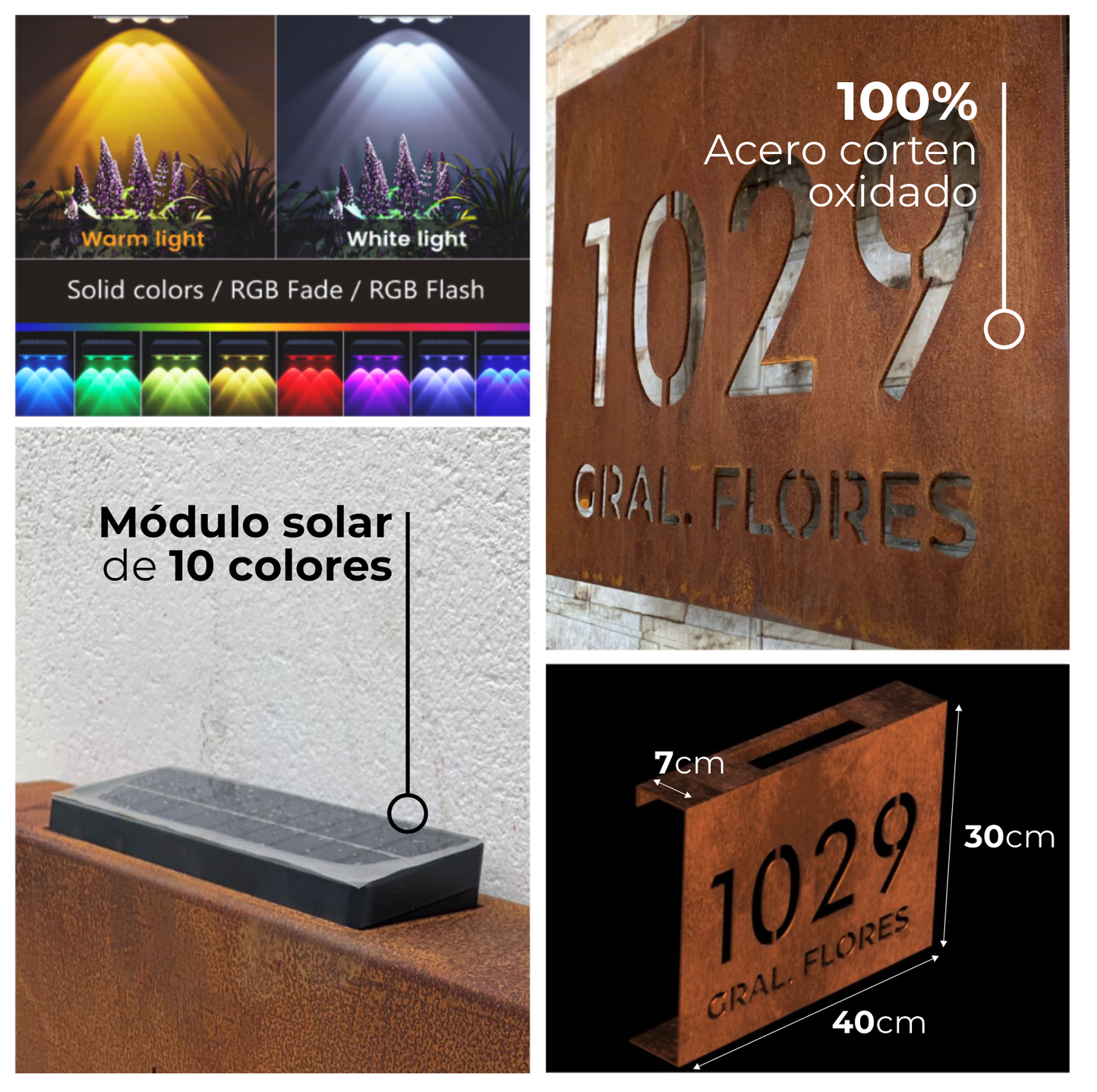 Placa Solar para Puerta - en hierro grafito o acero corten