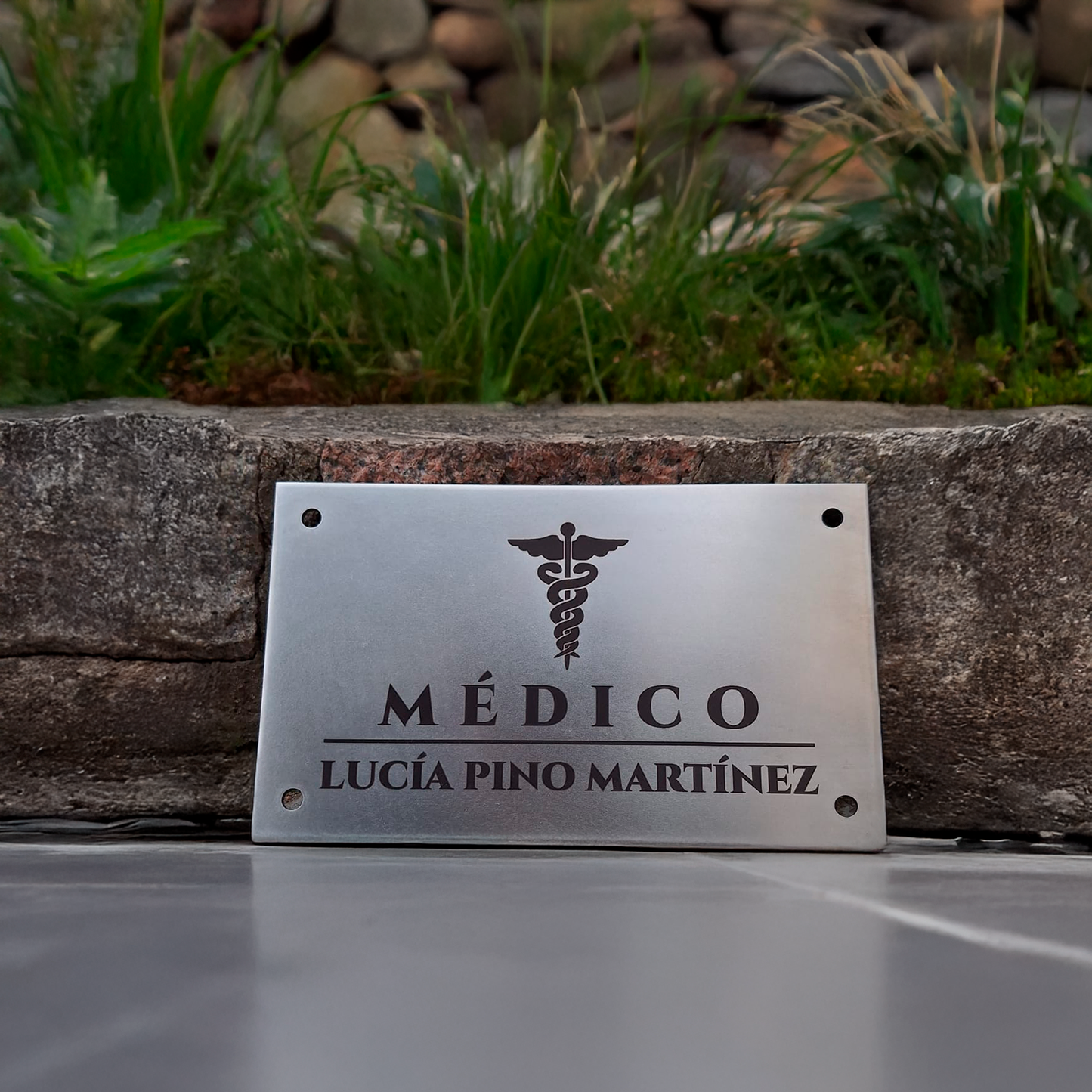 Placa Profesional Grabada en Acero Inoxidable