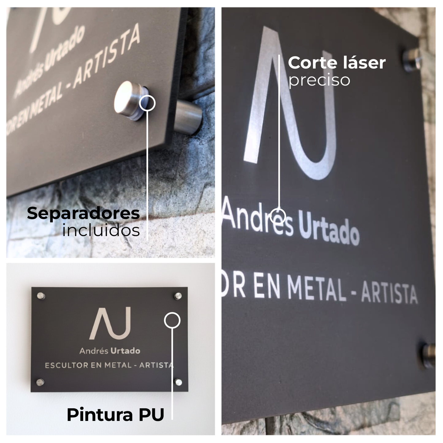 Placa Profesional Grabada - Acero Inoxidable o Negro PU