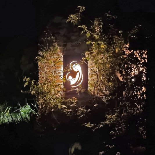 Virgen Niño en acero corten de 40x60 cm con LUZ LED
