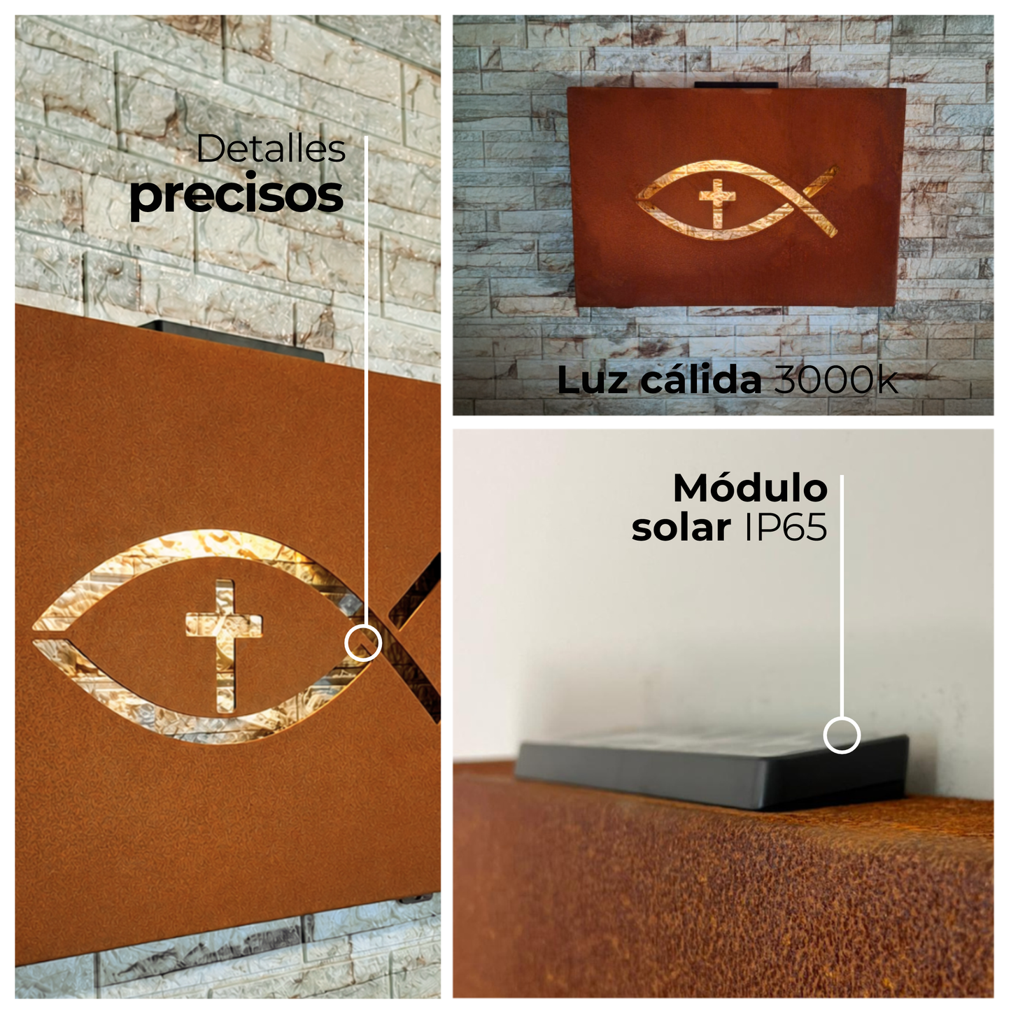 Pez Cristiano Solar en Acero Corten