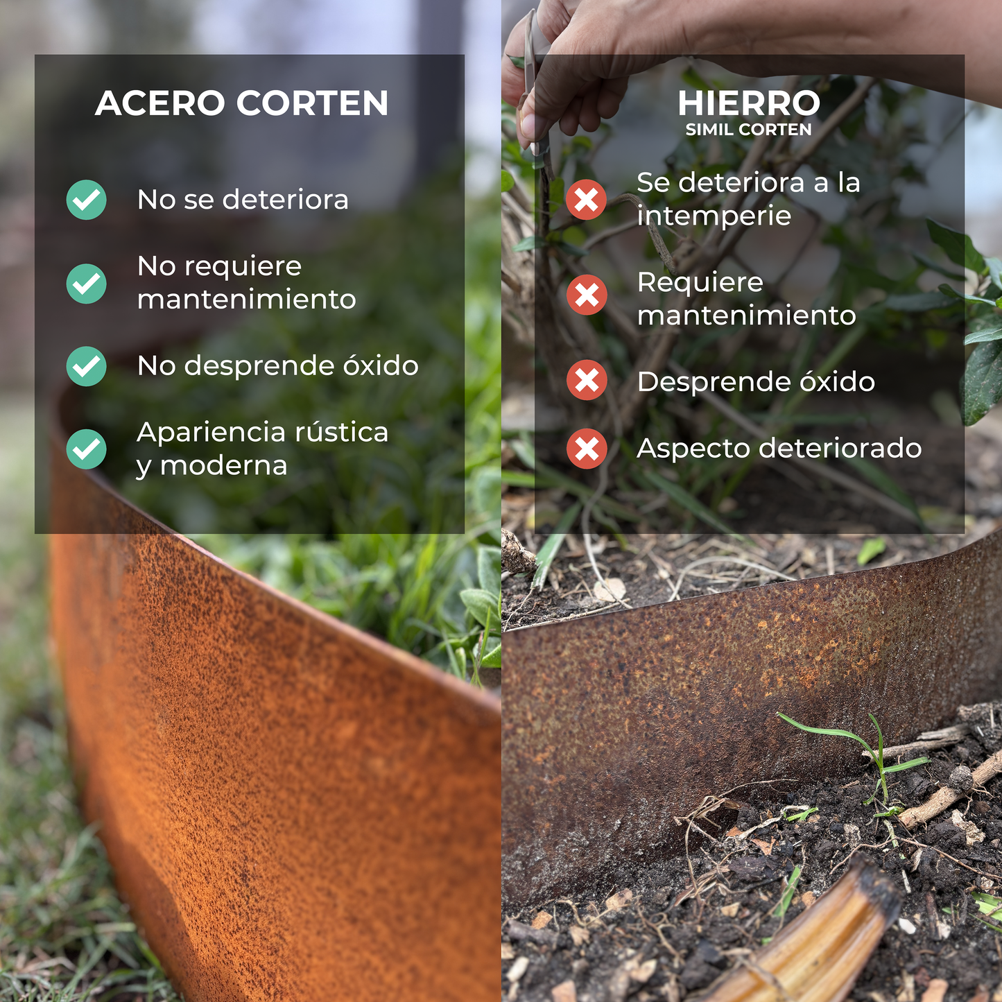 Fleje para canteros en acero corten para canteros rectos