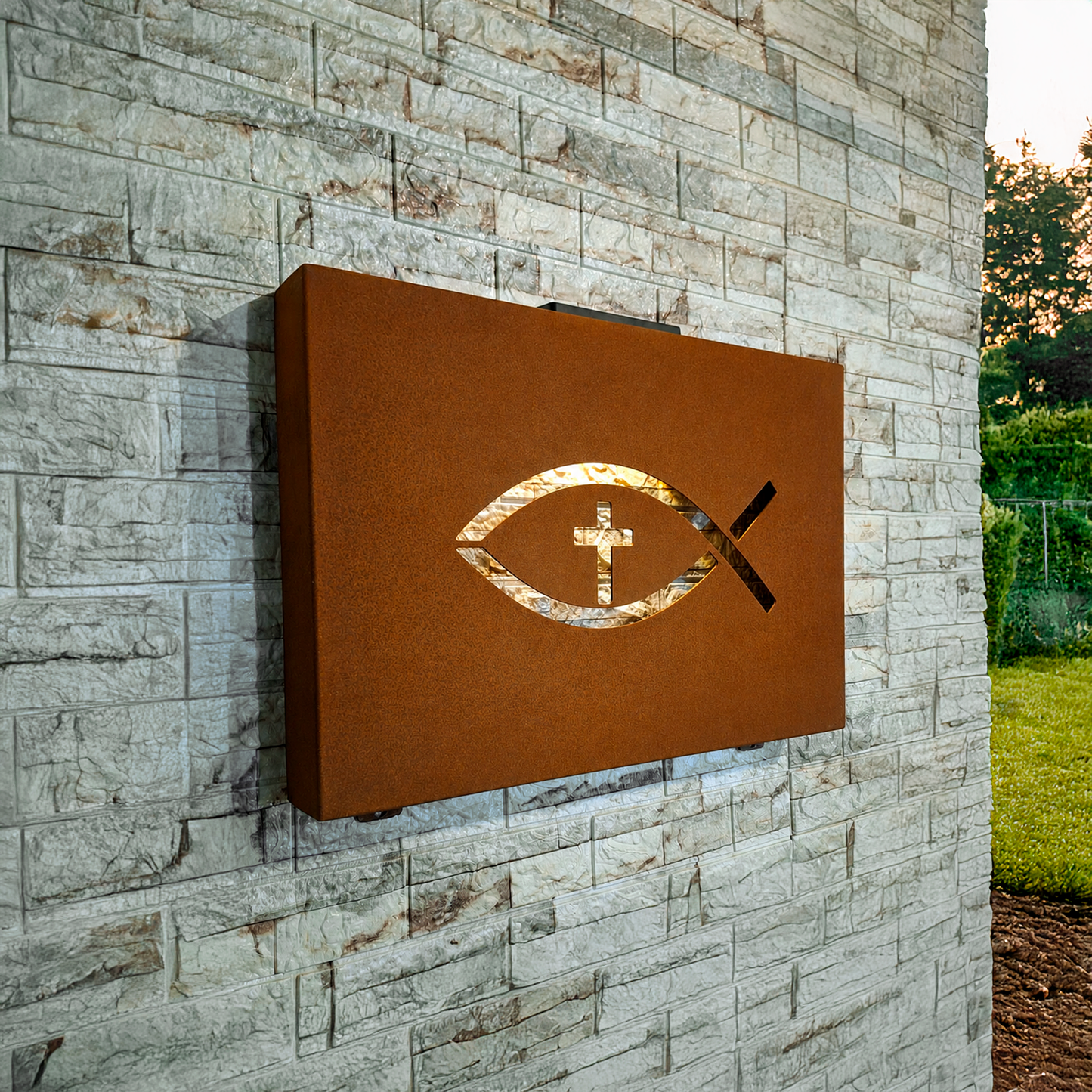 Pez Cristiano Solar en Acero Corten