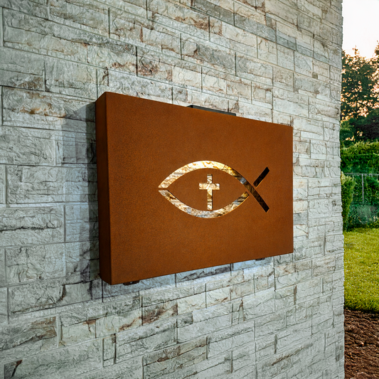 Pez Cristiano Solar en Acero Corten