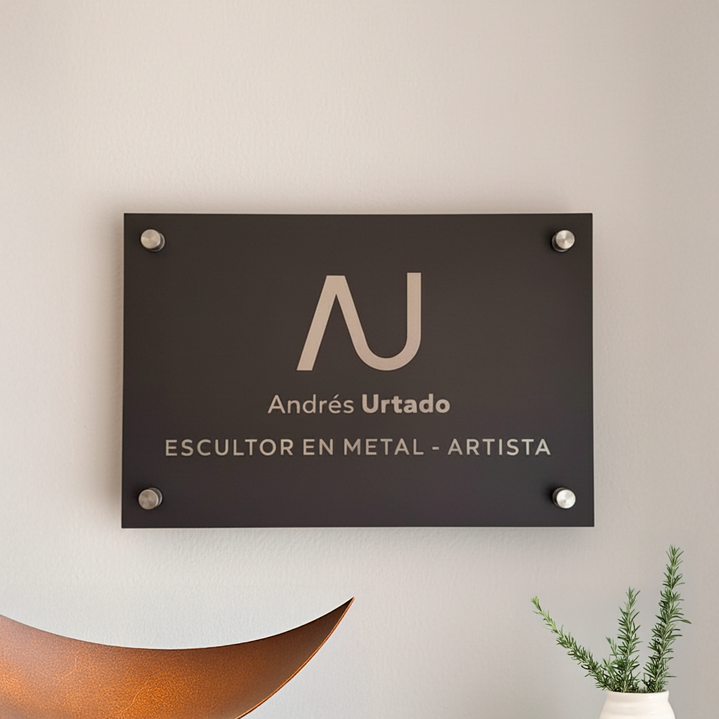 Placa Profesional Grabada - Acero Inoxidable o Negro PU