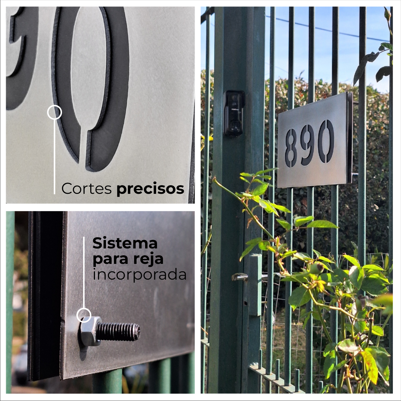 Número de Puerta en Acero Inoxidable para Rejas – Calado con Fondo Negro