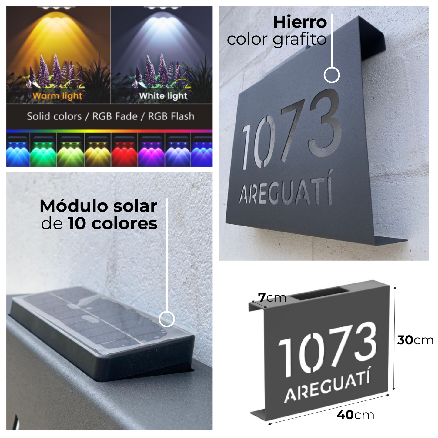 Placa Solar para Puerta - en hierro grafito o acero corten